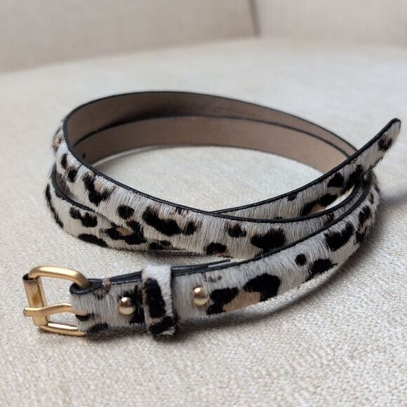 Ann Taylor Genuine Calf Hair Leather Skinny Belt Gold Buckle Size S - Picture 1 of 11